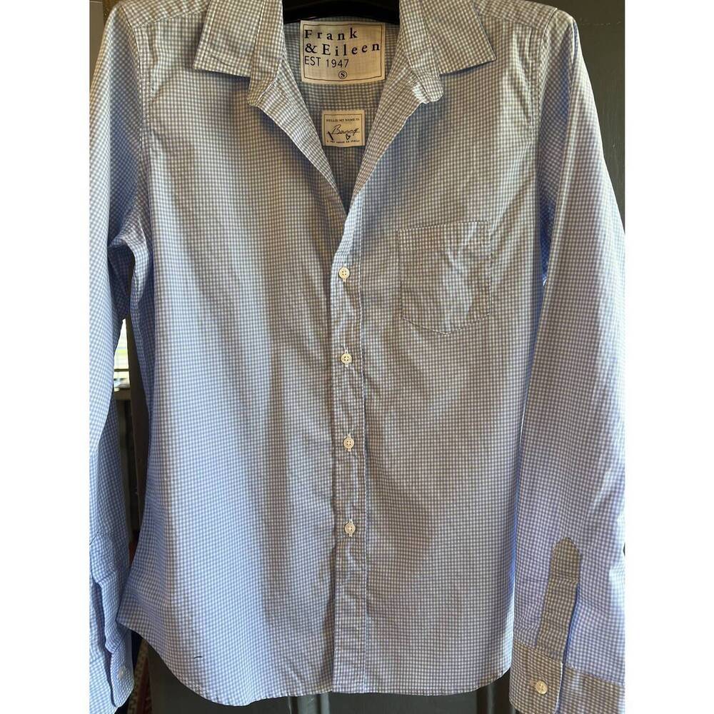 NEW FRANK & EILEEN women's barry tailored button up shirt in multi blue stripe - Picture 4 of 4
